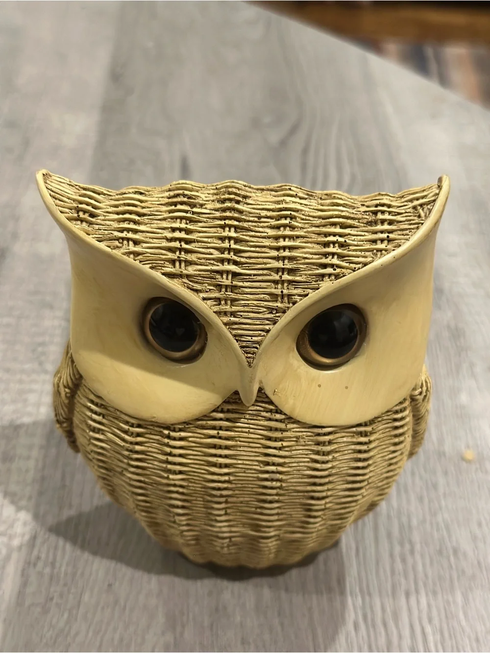 Owl Accent Figurine in Faux-Wicker Beige - Decorative Home Accent 5.5”x4.5”